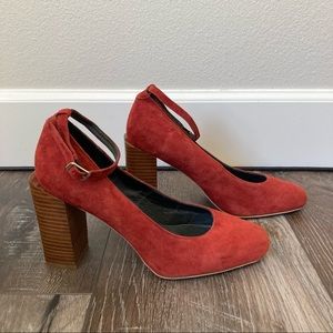 Jeffrey Campbell Rust Ankle Strap Block Heel Pump Size 10